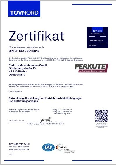 Zertifikat für das Managementsytem nach DIN EN ISO 9001:2015