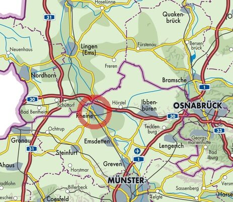 Kartenausschnitt mit dem Standort der PERKUTE Maschinenbau GmbH, Düsterbergstr. 10, 48432 Rheine