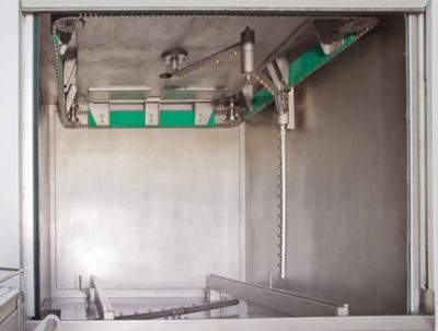 Quadratisches Waschspritzsystem in einer Clean-o-Mat PF 150 / PF 200 Reinigungsanlage