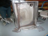Heavily painted tub element before cleaning and paint stripping