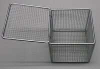 Stainless steel small parts basket with hinged lid, 160 x 160 x 160 mm, mesh size 6 mm