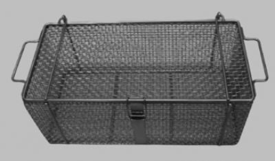 Small parts basket made of stainless steel with lid lock, 400 x 200 x 170 mm, mesh size 6 mm