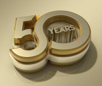 Golden 50-year logo for the anniversary of PERKUTE Maschinenbau GmbH