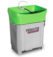 Offener grüner Waschtisch PERKUTE Clean-o-mat PWT aus Edelstahl, geeignet für die manuelle Teilereinigung von kleinen und mittleren Bauteilen.